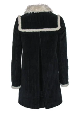 Miu Miu - Navy Ribbed Double Breasted Coat w/ Faux Sherpa Trim Sz 4