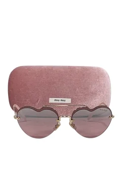 Miu Miu - Pink Reflective Frameless Heart Shape Sunglasses