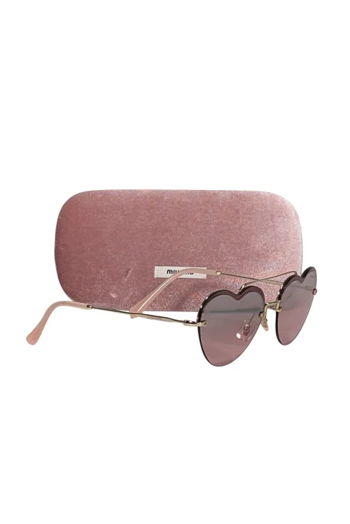 Miu Miu - Pink Reflective Frameless Heart Shape Sunglasses