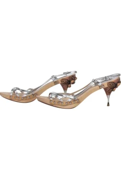 Miu Miu - Tan Carved Kitten Heel w/ Silver Metallic Straps Sz 8.5
