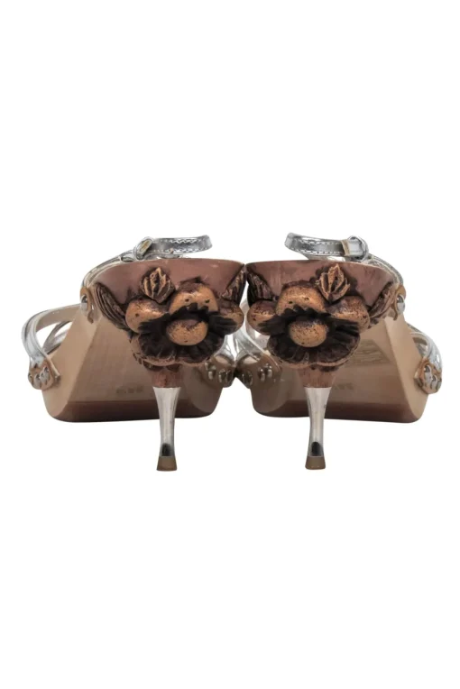 Miu Miu - Tan Carved Kitten Heel w/ Silver Metallic Straps Sz 8.5