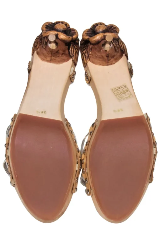 Miu Miu - Tan Carved Kitten Heel w/ Silver Metallic Straps Sz 8.5