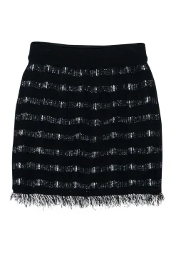 M.M.LaFleur - Black & White Woven Knit Fringe Hem Skirt Sz XS
