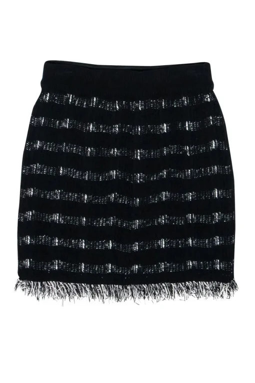M.M.LaFleur - Black & White Woven Knit Fringe Hem Skirt Sz XS