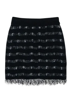 M.M.LaFleur - Black & White Woven Knit Fringe Hem Skirt Sz XS