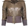 Modern Vintage - Olive Lamb Leather Puff Bomber Jacket Sz XS
