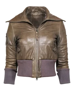 Modern Vintage - Olive Lamb Leather Puff Bomber Jacket Sz XS