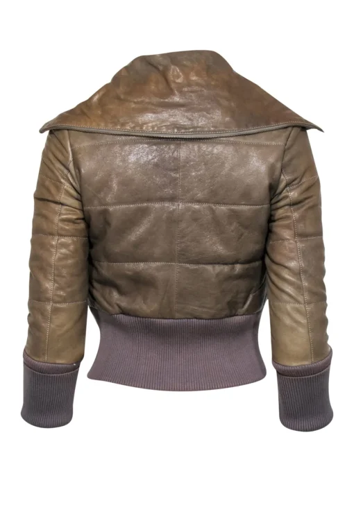 Modern Vintage - Olive Lamb Leather Puff Bomber Jacket Sz XS