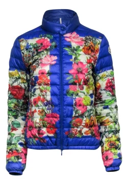 Moncler - Blue Puffer Jacket w/ Multi-Colored Floral Print Sz 2