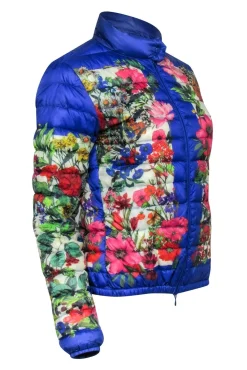 Moncler - Blue Puffer Jacket w/ Multi-Colored Floral Print Sz 2