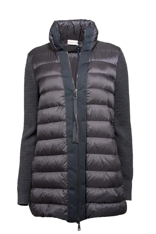 Moncler - Grey Puffer Knit Sleeve Coat Sz M