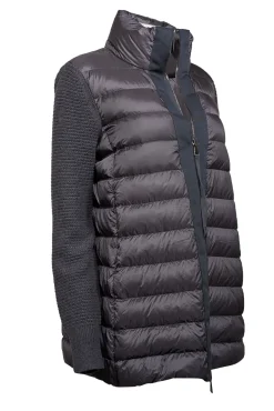 Moncler - Grey Puffer Knit Sleeve Coat Sz M