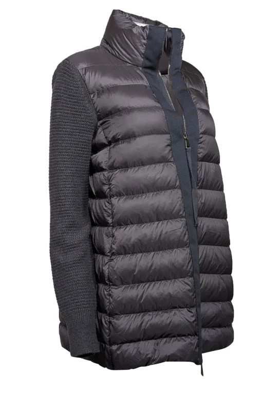 Moncler - Grey Puffer Knit Sleeve Coat Sz M