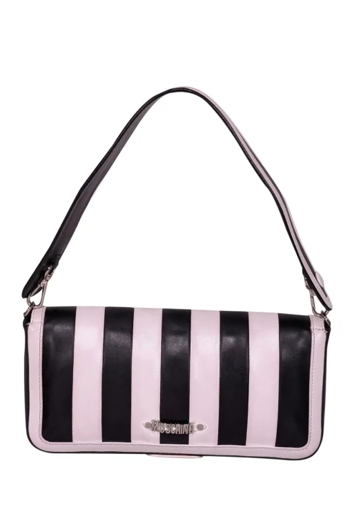 Moschino - Black & White Stripe Leather Shoulder Bag