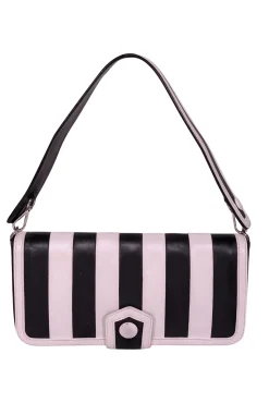 Moschino - Black & White Stripe Leather Shoulder Bag