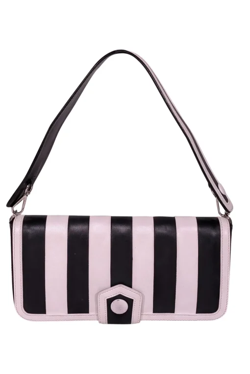 Moschino - Black & White Stripe Leather Shoulder Bag