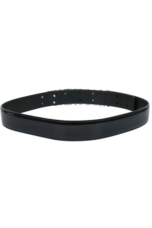 Moschino - Black Patent Leather Belt w/ Lettering Logo Sz 12