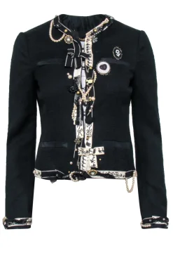 Moschino - Black Tweed Pearl & Trim Embellished Blazer Sz 6