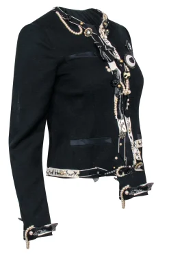 Moschino - Black Tweed Pearl & Trim Embellished Blazer Sz 6