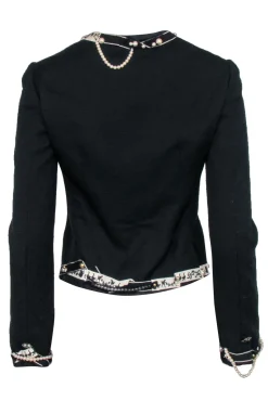 Moschino - Black Tweed Pearl & Trim Embellished Blazer Sz 6