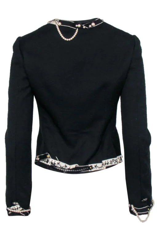 Moschino - Black Tweed Pearl & Trim Embellished Blazer Sz 6