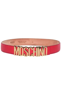 Moschino - Red Leather Belt w/Gold Lettering Sz 12