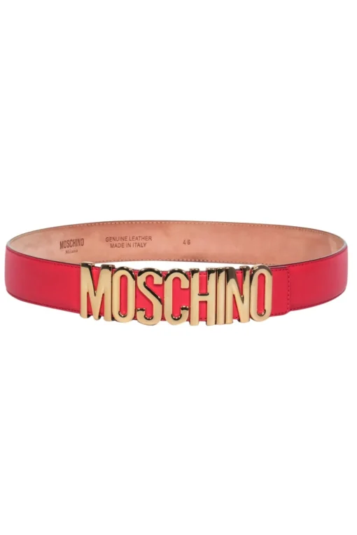 Moschino - Red Leather Belt w/Gold Lettering Sz 12