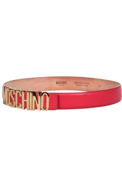 Moschino - Red Leather Belt w/Gold Lettering Sz 12
