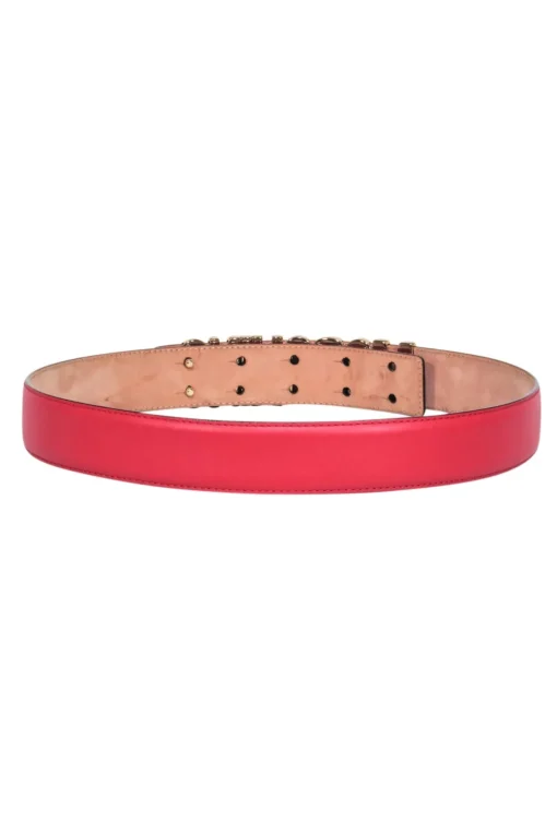 Moschino - Red Leather Belt w/Gold Lettering Sz 12