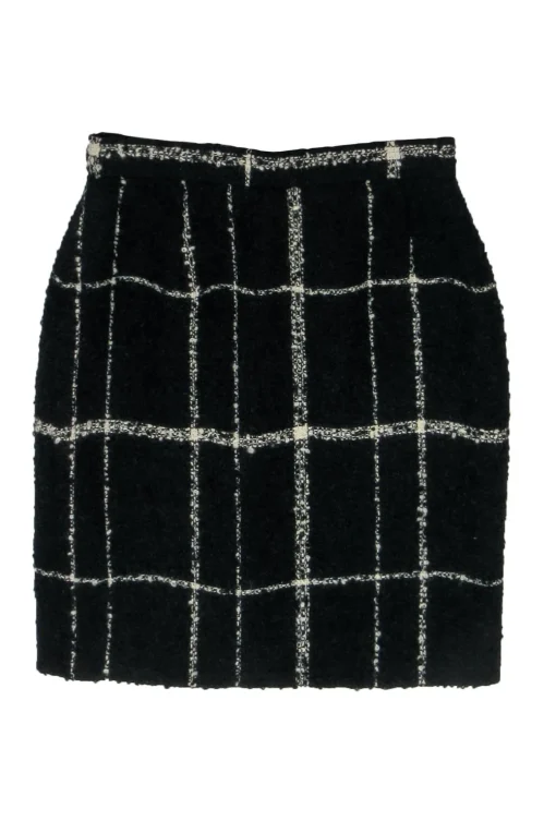 Moschino Cheap & Chic - Black & White Plaid Tweed Pencil Skirt Sz 6
