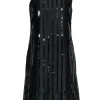 Moschino Cheap & Chic - Black Sleeveless Silk Shift Dress w/ Sequin Stripes Sz 8