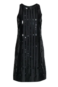 Moschino Cheap & Chic - Black Sleeveless Silk Shift Dress w/ Sequin Stripes Sz 8