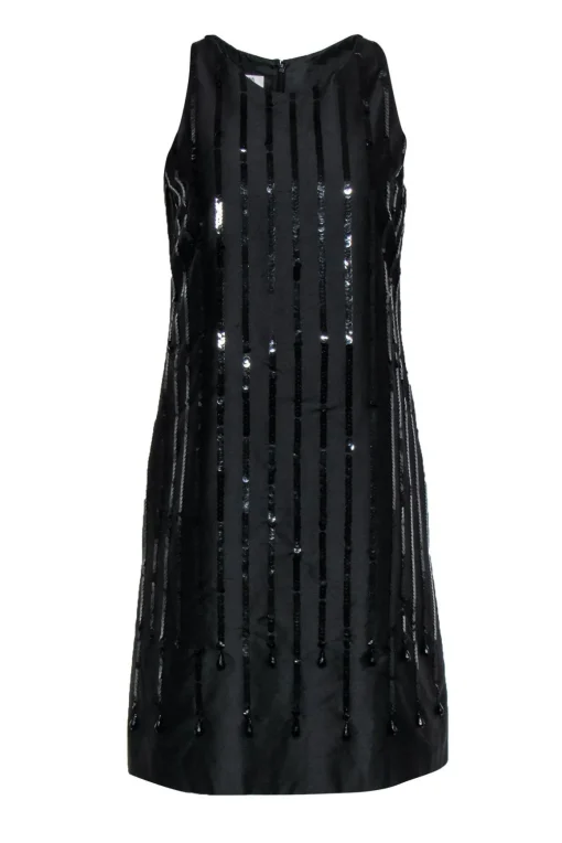 Moschino Cheap & Chic - Black Sleeveless Silk Shift Dress w/ Sequin Stripes Sz 8
