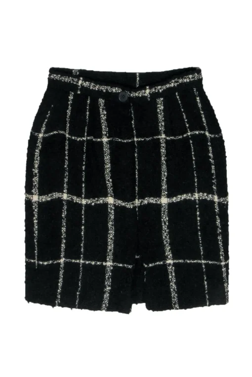 Moschino Cheap & Chic - Black & White Plaid Tweed Pencil Skirt Sz 6