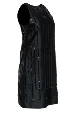 Moschino Cheap & Chic - Black Sleeveless Silk Shift Dress w/ Sequin Stripes Sz 8