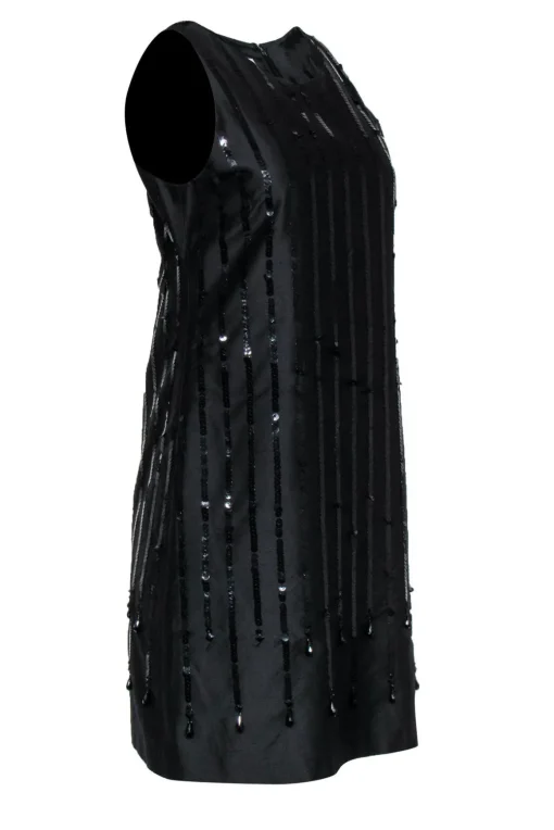 Moschino Cheap & Chic - Black Sleeveless Silk Shift Dress w/ Sequin Stripes Sz 8