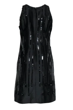 Moschino Cheap & Chic - Black Sleeveless Silk Shift Dress w/ Sequin Stripes Sz 8