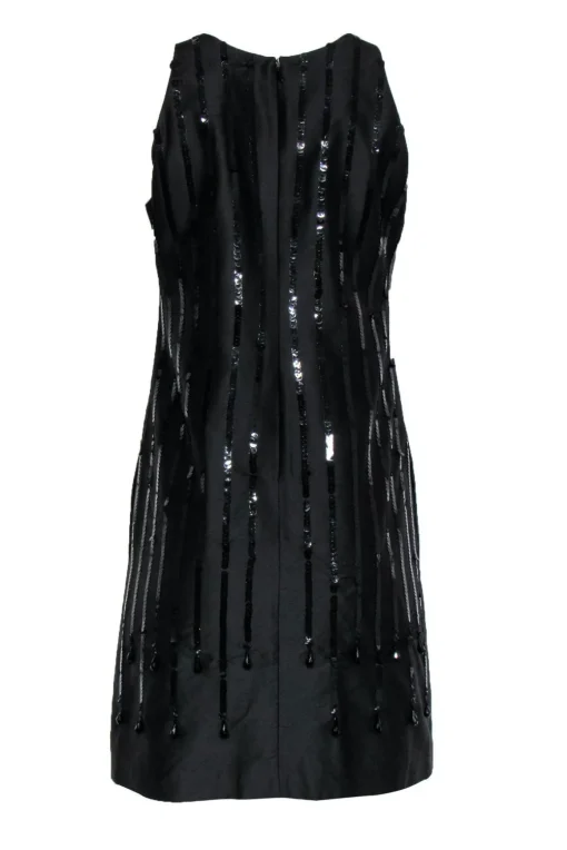 Moschino Cheap & Chic - Black Sleeveless Silk Shift Dress w/ Sequin Stripes Sz 8