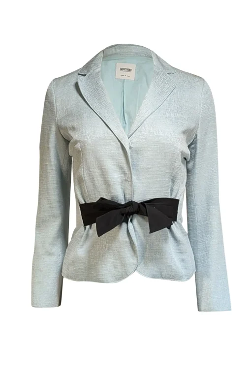 Moschino Cheap & Chic - Light Blue Textured Blazer w/Black Waist Sash Sz S