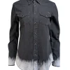 MOTHER - Black Denim Button Up Shirt w/ Acid Washed Raw Hem Sz M