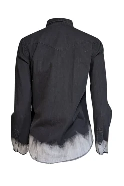 MOTHER - Black Denim Button Up Shirt w/ Acid Washed Raw Hem Sz M
