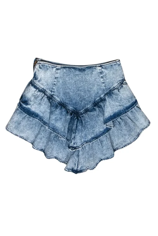 MOTHER - Light Acid Wash Tiered Scarf Hem Denim Miniskirt Sz 24
