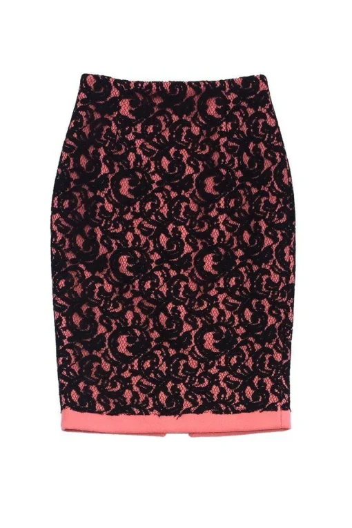 MSGM - Black Lace & Pink Wool Pencil Skirt Sz 6