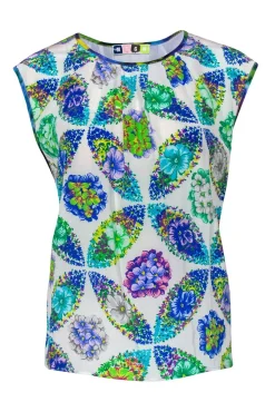 MSGM - White & Green Floral Print Silk Tank Sz S