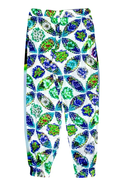 MSGM - White & Green Floral Print Silk Joggers Sz S