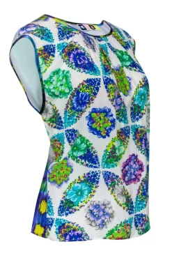 MSGM - White & Green Floral Print Silk Tank Sz S