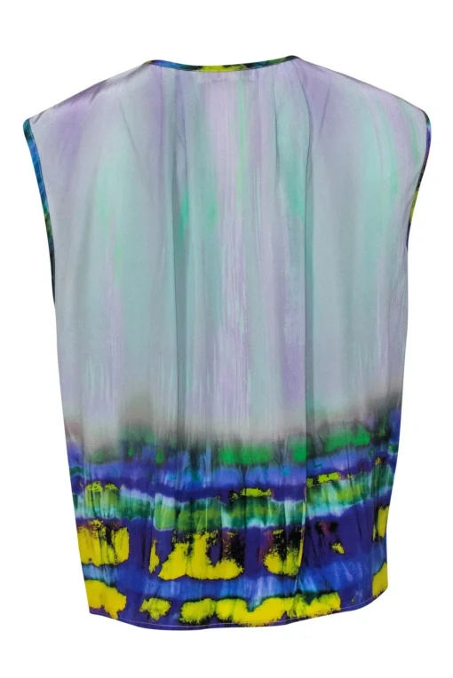 MSGM - White & Green Floral Print Silk Tank Sz S