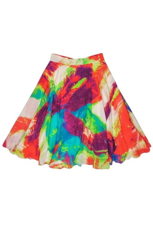 Naeem Khan - Neon Paint Stroke Silk Midi Skirt Sz 6