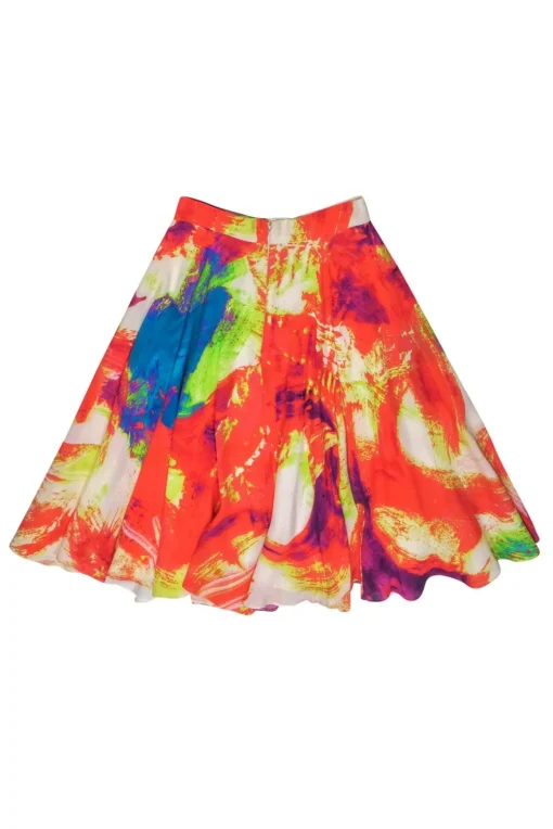 Naeem Khan - Neon Paint Stroke Silk Midi Skirt Sz 6