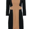 Nanette Lepore - Black & Brown Paneled Three-Quarter Sleeve Sheath Dress Sz 2